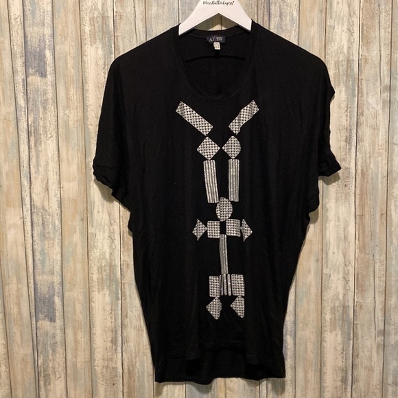 Armani jeans women’s black over sized T-shirt with silver sparkle graphics | XS - Picture 7 of 10
